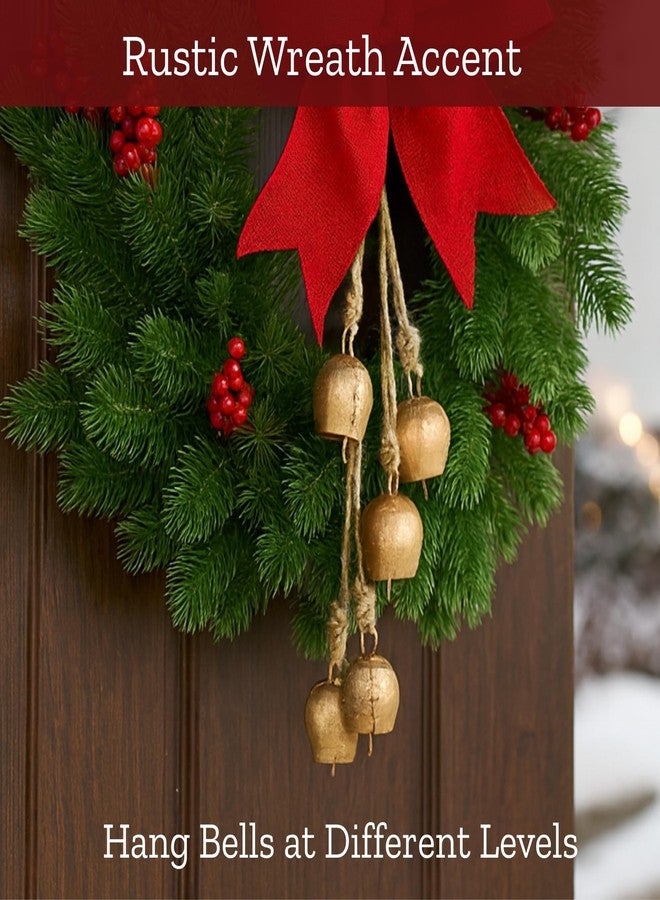 Mie Creations Set of 10 Rustic Vintage Cow Bells, Handmade Christmas Bells on Jute Rope, Decorative Christmas Tree Ornaments, 2 in Jingle Bells for Crafts, Metal Hanging Wreath Cowbells- Antique Gold - Image 3